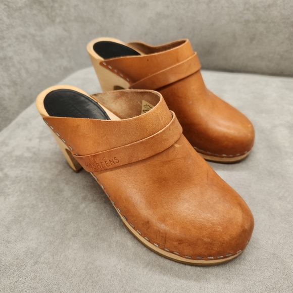 Swedish Hasbeens Clogs 7 Tan Leather Slip In Classic Mules Boho Scandinavian - Picture 11 of 17